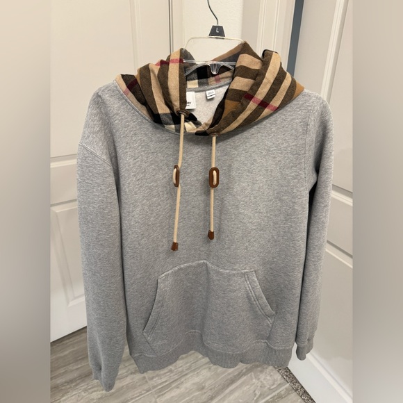 Burberry Check Hood Cotton Blend Hooded Sweatshirt - Picture 2 of 5
